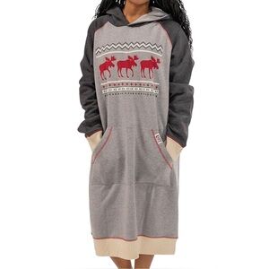 Lazy One Sleep Hoodie Gray Moose Cabin Oversized Lounge Hoodie Dress S/M